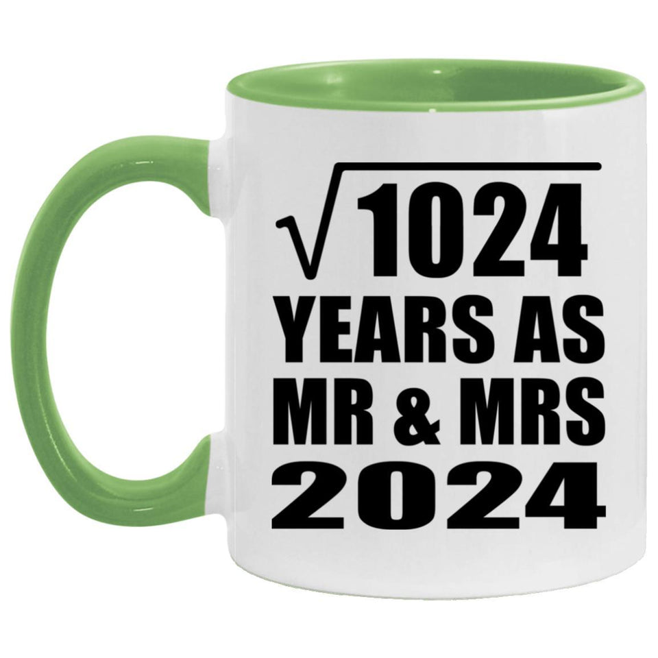 32nd Anniversary Square Root of 1024 Years As Mr & Mrs 2024 - 11oz Accent Mug Green