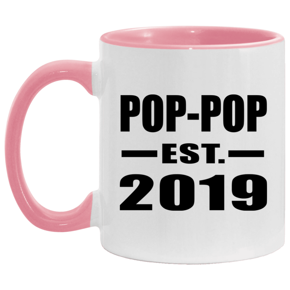 Pop-Pop Established EST. 2019 - 11oz Accent Mug Pink