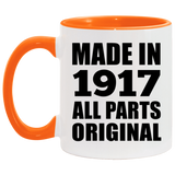 107th Birthday Made in 1917 All Parts Original - 11oz Accent Mug Orange