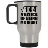 12th Anniversary Square Root of 144 Years of Being Mr Right - Silver Travel Mug