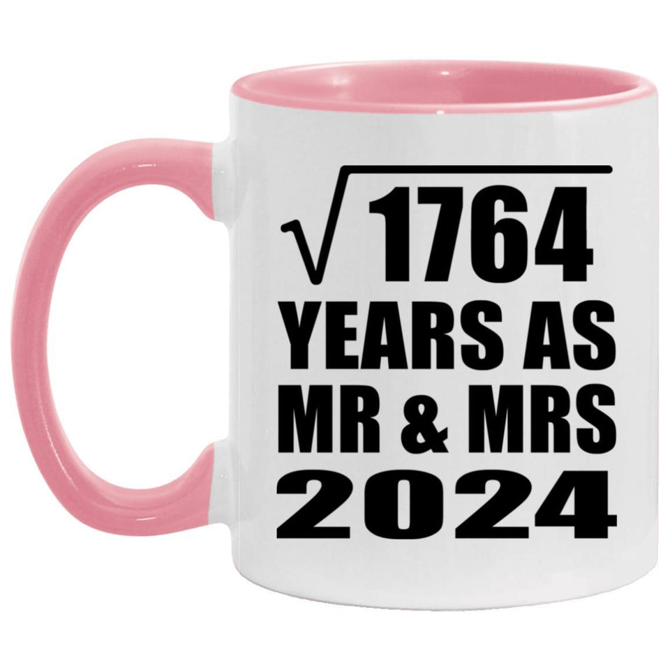 42nd Anniversary Square Root of 1764 Years As Mr & Mrs 2024 - 11oz Accent Mug Pink