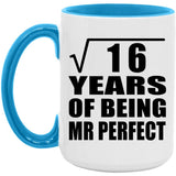 4th Anniversary Square Root of 16 Years of Mr Perfect - 15oz Accent Mug Blue