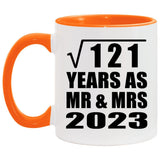 11th Anniversary Square Root of 121 Years As Mr & Mrs 2023 - 11oz Accent Mug Orange