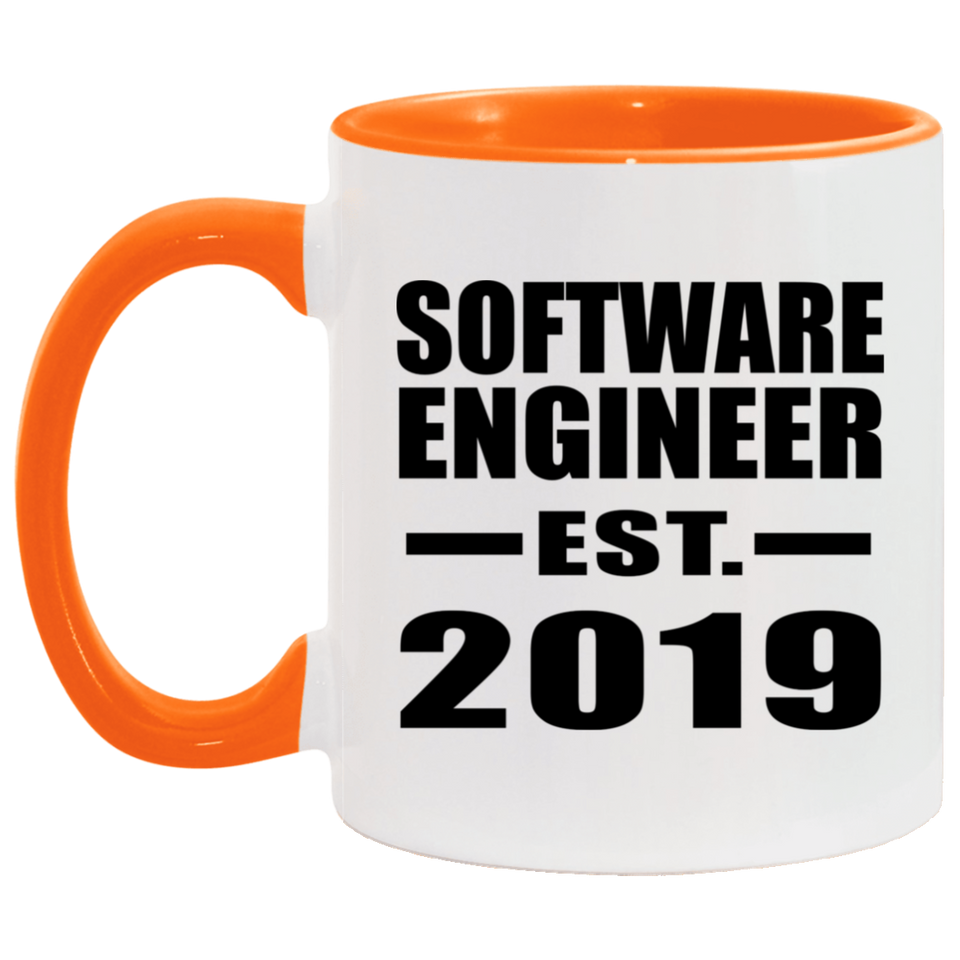 Software Engineer Established EST. 2019 - 11oz Accent Mug Orange