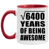 80th Birthday Square Root of 6400 Years of Being Awesome - 11oz Accent Mug Red