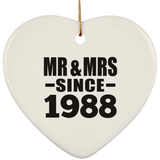 36th Anniversary Mr & Mrs Since 1988 - Heart Ornament