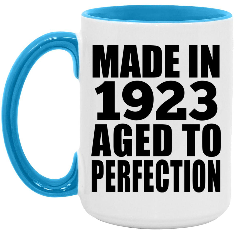 101st Birthday Made In 1923 Aged to Perfection - 15oz Accent Mug Blue