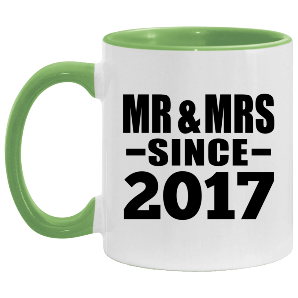 7th Anniversary Mr & Mrs Since 2017 - 11oz Accent Mug Green