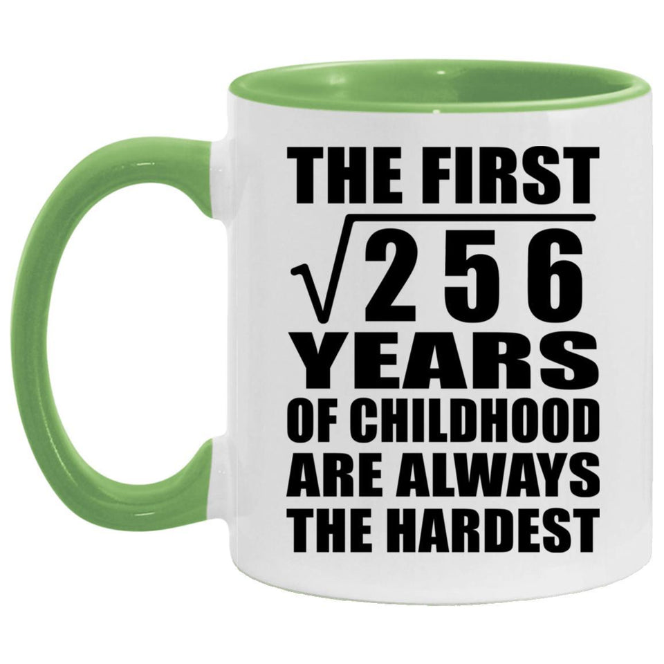 16th Birthday Square Root of 256 Years of Childhood - 11oz Accent Mug Green