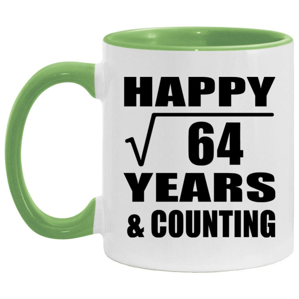 Happy 8th Anniversary Square Root of 64 Years & Counting - 11oz Accent Mug Green