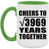 63rd Anniversary Cheers To Square Root of 3969 Years Together - 15oz Accent Mug Green