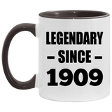 115th Birthday Legendary Since 1909 - 11oz Accent Mug Black