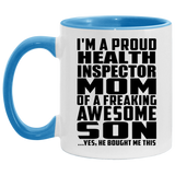 Proud Health Inspector Mom Of Awesome Son - 11oz Accent Mug Blue