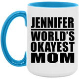 Jennifer World's Okayest Mom - 15oz Accent Mug Blue