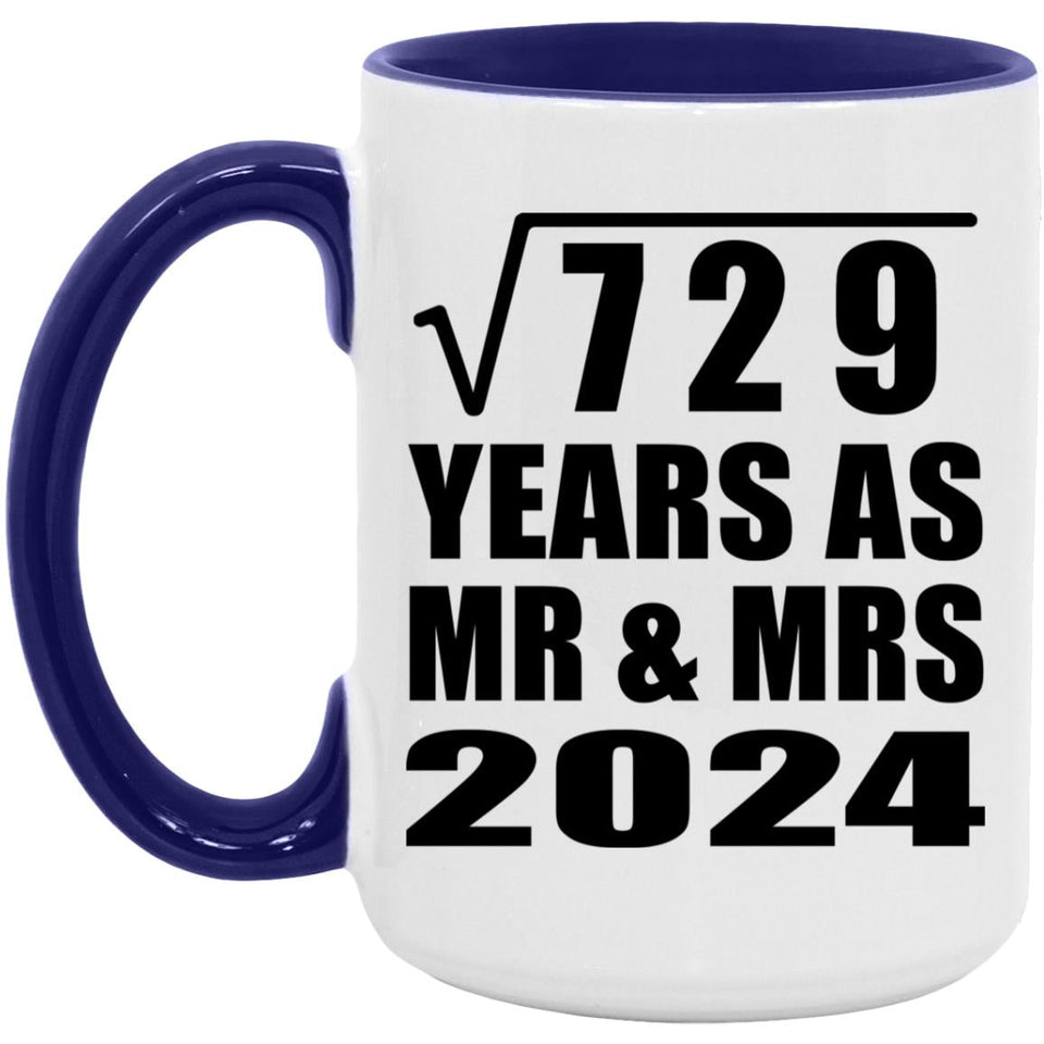 27th Anniversary Square Root of 729 Years As Mr & Mrs 2024 - 15oz Accent Mug Purple
