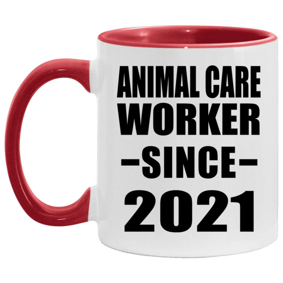 Animal Care Worker Since 2021 - 11oz Accent Mug Red
