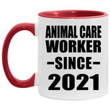 Animal Care Worker Since 2021 - 11oz Accent Mug Red