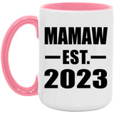 Mamaw Established EST. 2023 - 15oz Accent Mug Pink