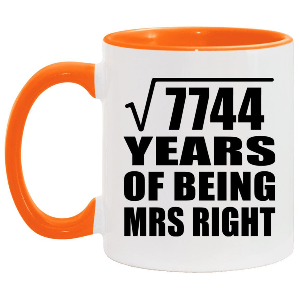 88th Anniversary Square Root of 7744 Years of Being Mrs Right - 11oz Accent Mug Orange