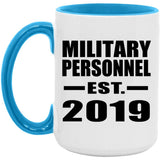 Military Personnel Established EST. 2019 - 15oz Accent Mug Blue