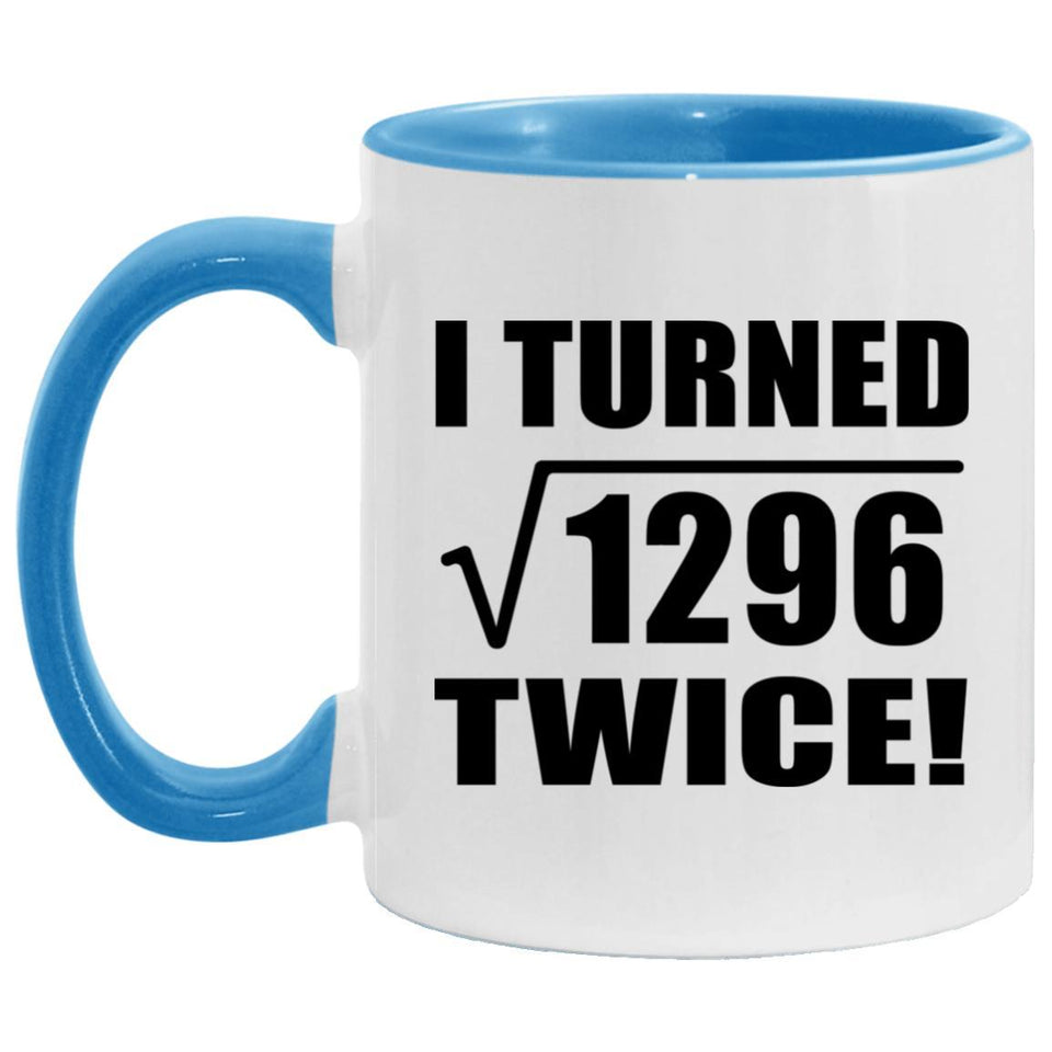 72nd Birthday I Turned Square Root of 1296 Twice - 11oz Accent Mug Blue