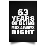 63rd Anniversary 63 Years of Being Mrs Always Right - Poster Portrait
