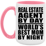 Real Estate Agent By Day World's Best Mom By Night - 15oz Accent Mug Pink