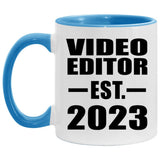 Video Editor Established EST. 2023 - 11oz Accent Mug Blue