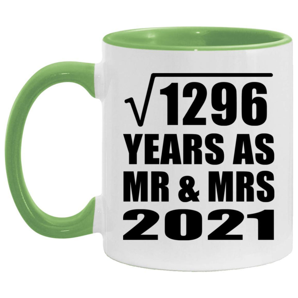 36th Anniversary Square Root of 1296 Years As Mr & Mrs 2021 - 11oz Accent Mug Green