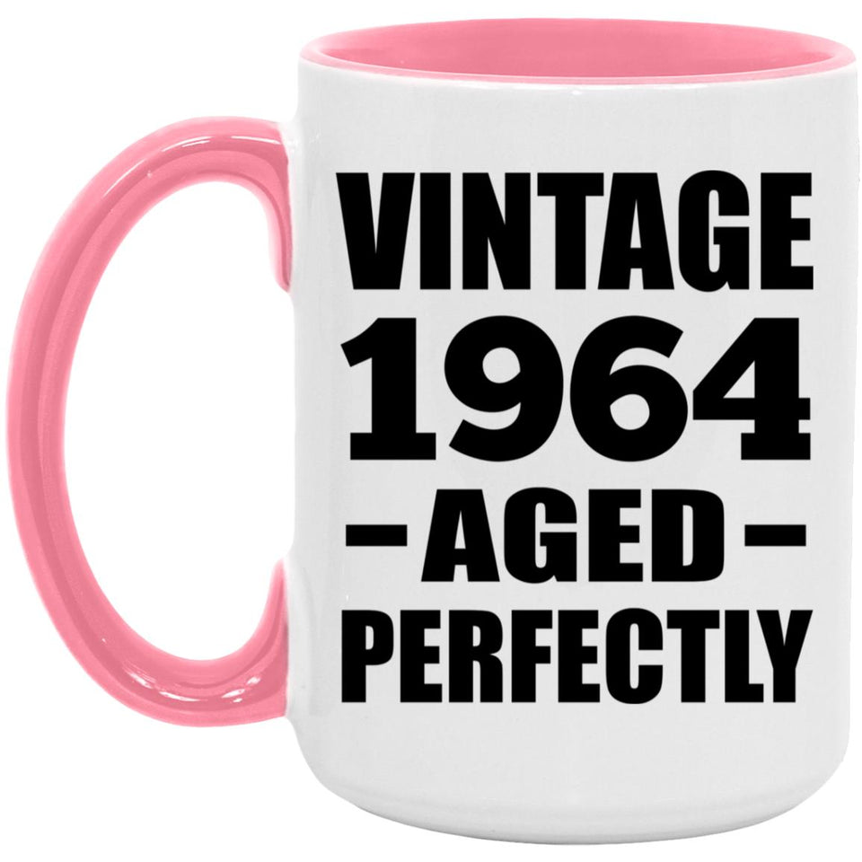 60th Birthday Vintage 1964 Aged Perfectly - 15oz Accent Mug Pink