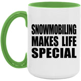 Snowmobiling Makes Life Special - 15oz Accent Mug Green