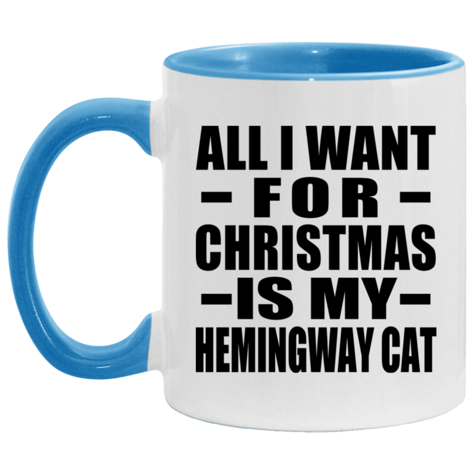 All I Want For Christmas Is My Hemingway Cat - 11oz Accent Mug Blue