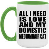 All I Need Is Love And My Domestic Mediumhair Cat - 15oz Accent Mug Green