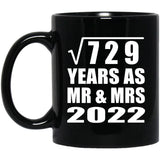 27th Anniversary Square Root of 729 Years As Mr & Mrs 2022 - 11oz Coffee Mug Black