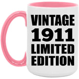 113th Birthday Vintage 1911 Limited Edition - 15oz Accent Mug Pink