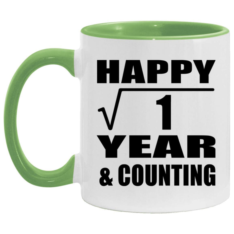 Happy 1st Anniversary Square Root of 1 Year & Counting - 11oz Accent Mug Green