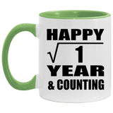 Happy 1st Anniversary Square Root of 1 Year & Counting - 11oz Accent Mug Green