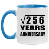 16th Anniversary Square Root of 256 Years Anniversary - 11oz Accent Mug Blue