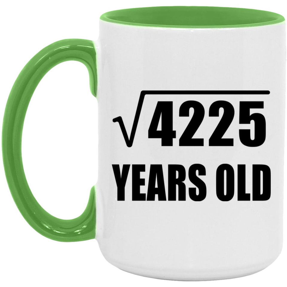 65th Birthday Square Root of 4225 Years Old - 15oz Accent Mug Green