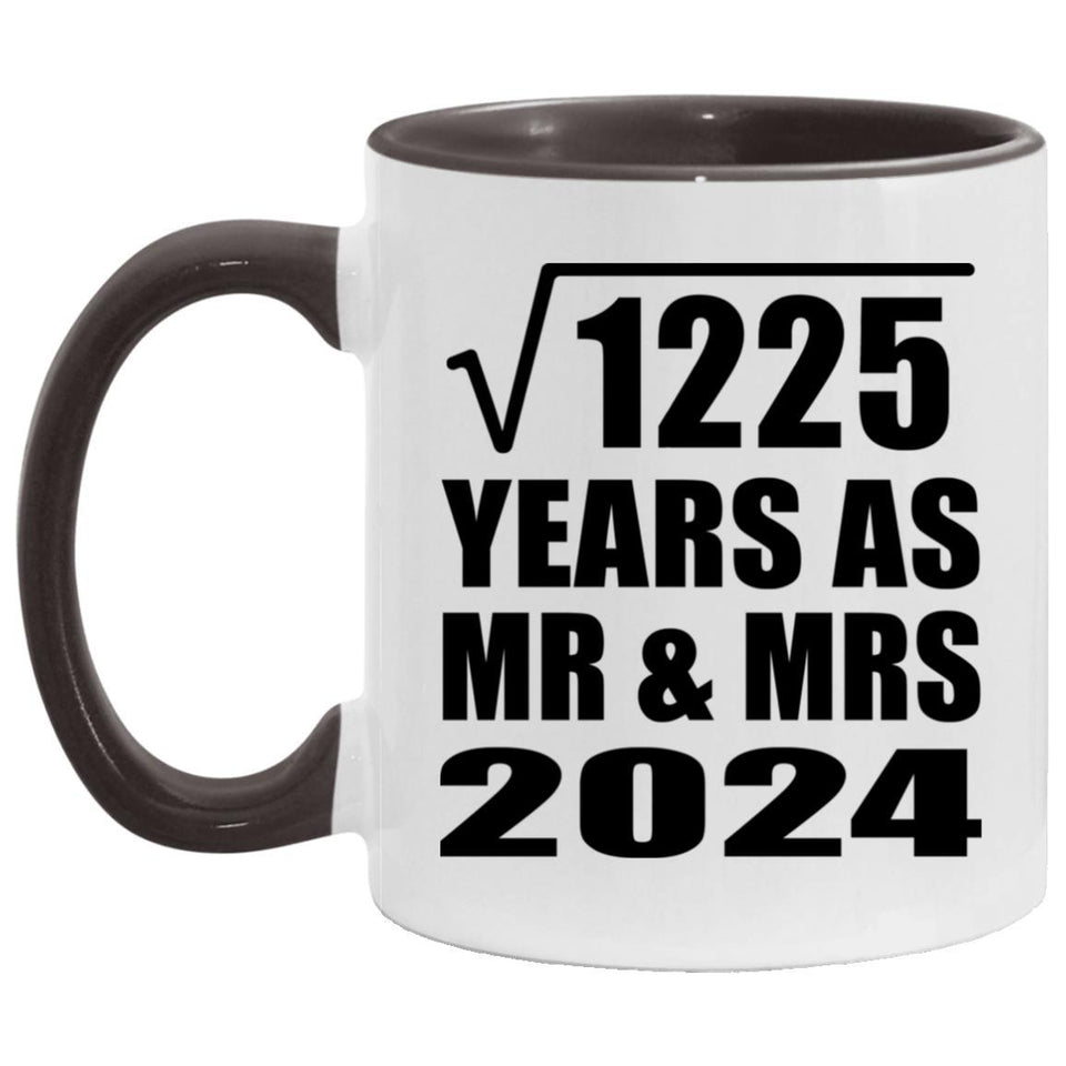 35th Anniversary Square Root of 1225 Years As Mr & Mrs 2024 - 11oz Accent Mug Black