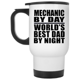 Mechanic By Day World's Best Dad By Night - White Travel Mug