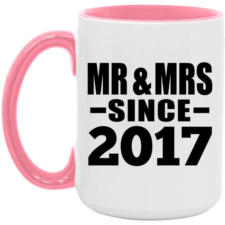 7th Anniversary Mr & Mrs Since 2017 - 15oz Accent Mug Pink