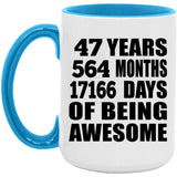 47th Birthday 47 Years 564 Months 17166 Days Of Awesome - 15oz Accent Mug Blue