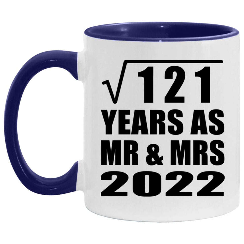 11th Anniversary Square Root of 121 Years As Mr & Mrs 2022 - 11oz Accent Mug Purple