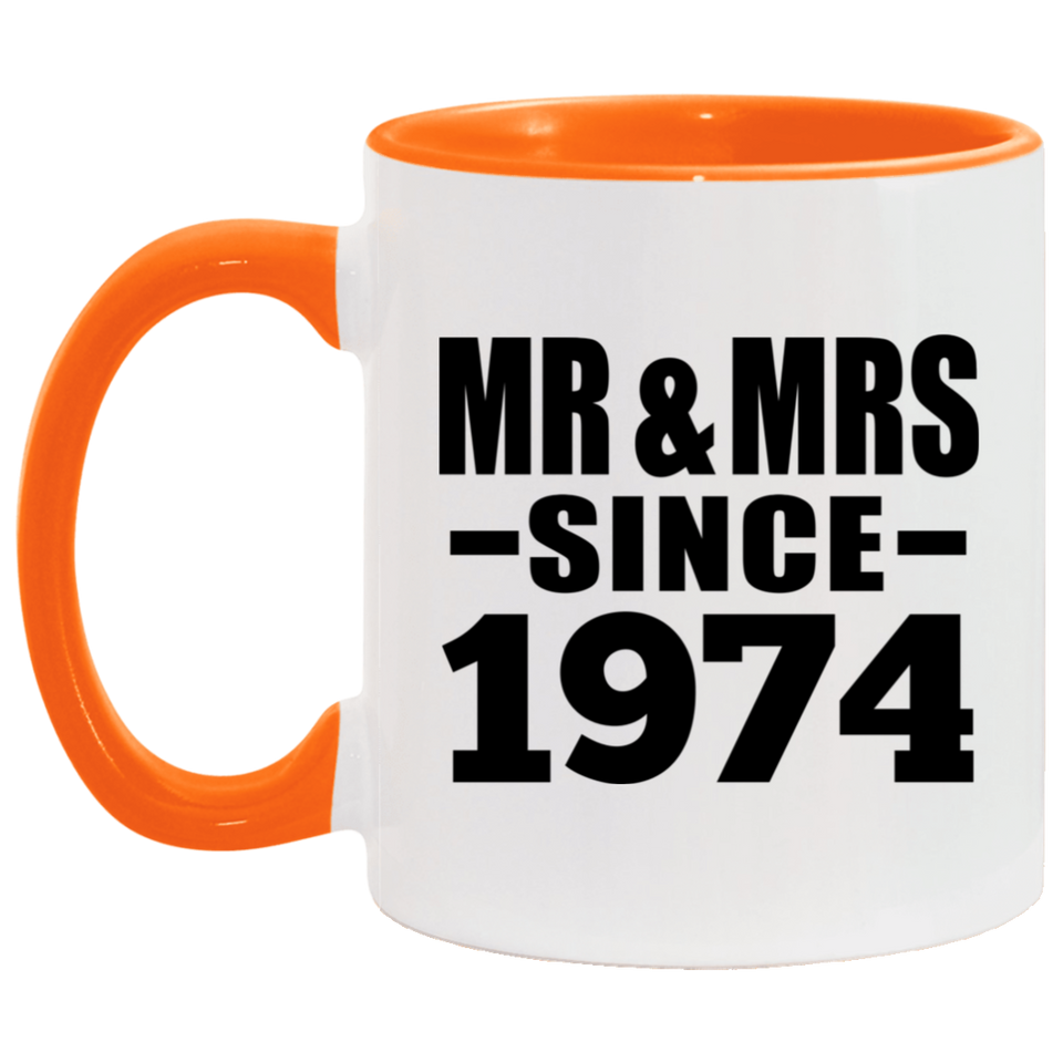 50th Anniversary Mr & Mrs Since 1974 - 11oz Accent Mug Orange
