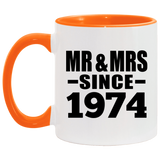 50th Anniversary Mr & Mrs Since 1974 - 11oz Accent Mug Orange