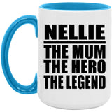 Nellie The Mum The Hero The Legend - 15oz Accent Mug Blue