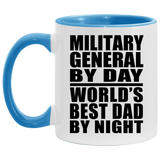 Military General By Day World's Best Dad By Night - 11oz Accent Mug Blue