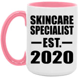 Skincare Specialist Established EST. 2020 - 15oz Accent Mug Pink