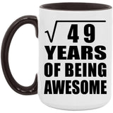 7th Birthday Square Root of 49 Years of Being Awesome - 15oz Accent Mug Black